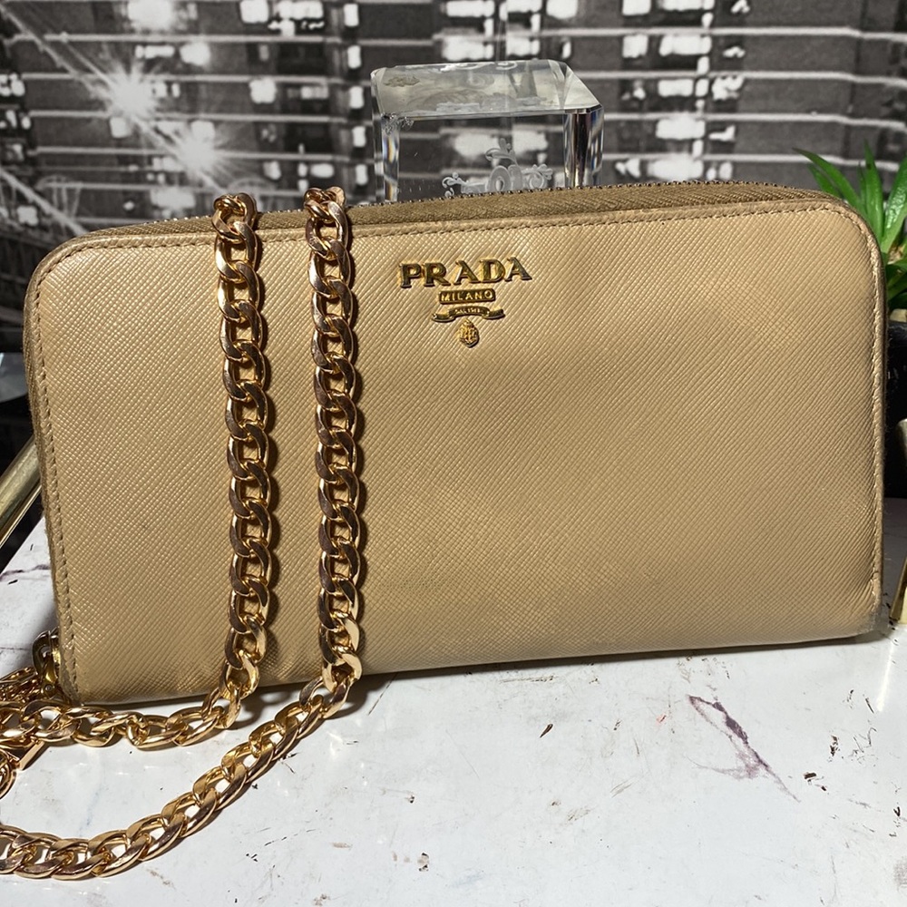 Prada Metallic Gold Wallet with Chain